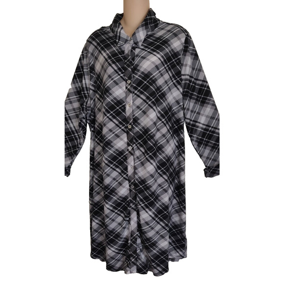 Plaid Flannel Shirt Dress BLACK & WHITE Plus Size 3X ALLISON BRITNEY Very Soft - Picture 2 of 16